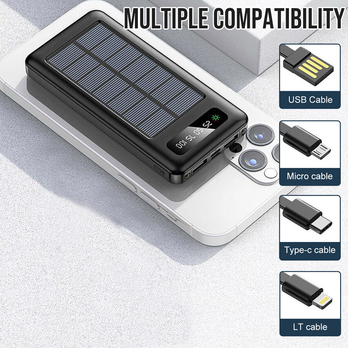 Batteria esterna power bank 20000 mah solare 5v 2a usb type-c per iphone samsung