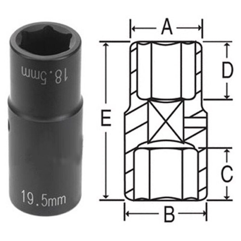 Chiave a bussola rinforzata doppia per dadi ruote ford – 18.5 / 19.5 mm – attacco 1/2" | lunghezza 75 mm