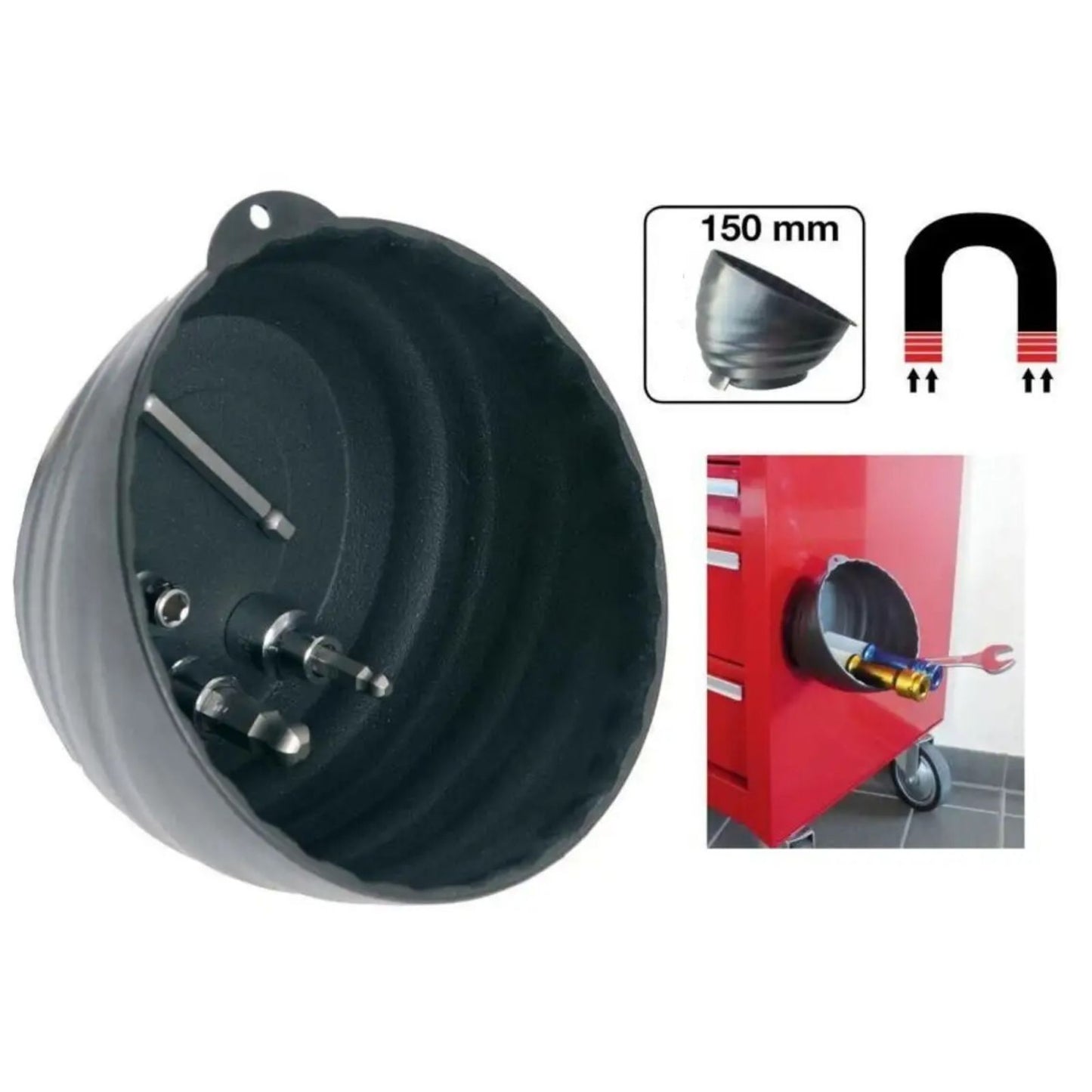 Ciotola magnetica porta minuterie – ø150 mm in plastica antiurto con base magnetica potente