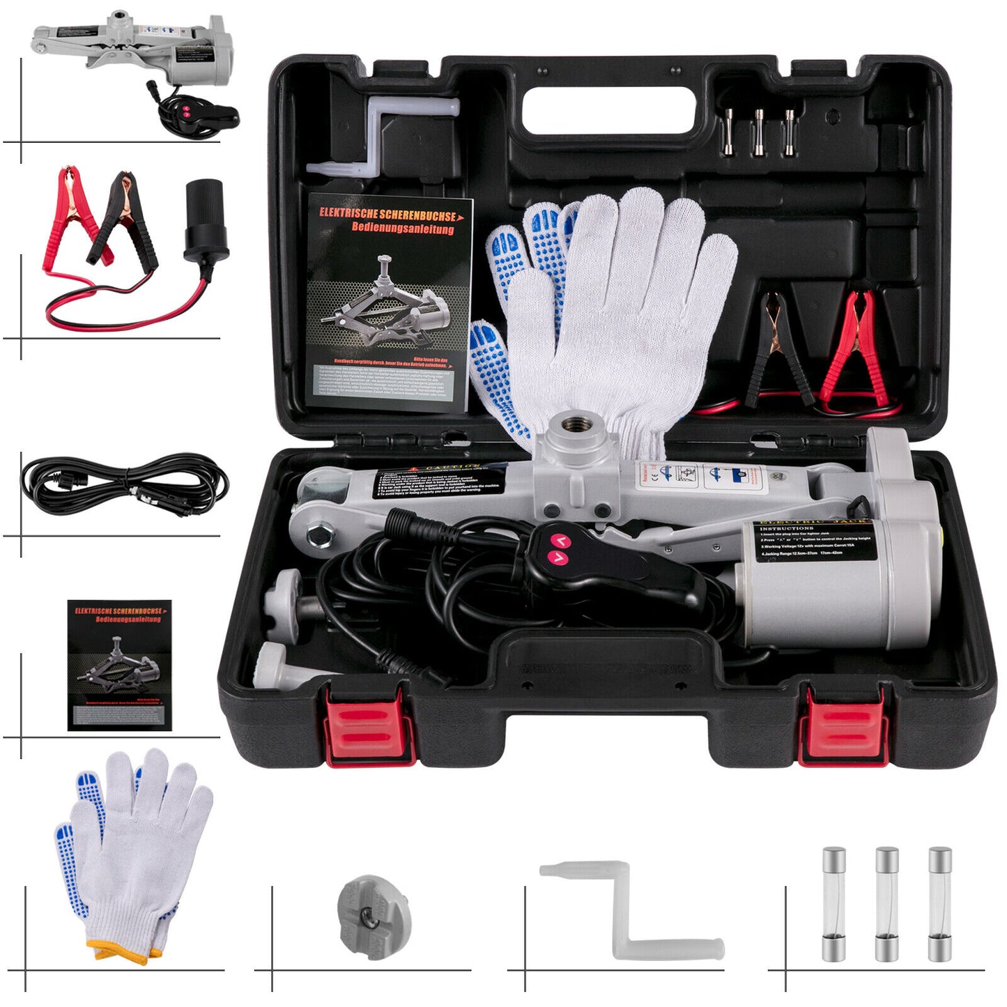 Cric elettrico a forbice 12v – sollevatore automatico per auto fino a 3 ton con telecomando e valigetta