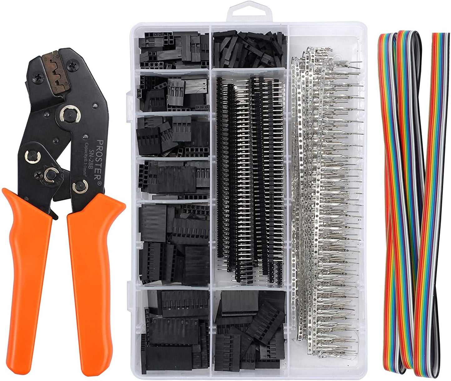 Dupont crimpatura sn-28b crimpatrice con 1550pz pin connettori e cavo idc 1.5m pinza piegatrice 28-18awg 0.1-1.0mm2 per connettori 2.54mm 3.96mm kf2510 attrezzatura di 3d stampa rpi