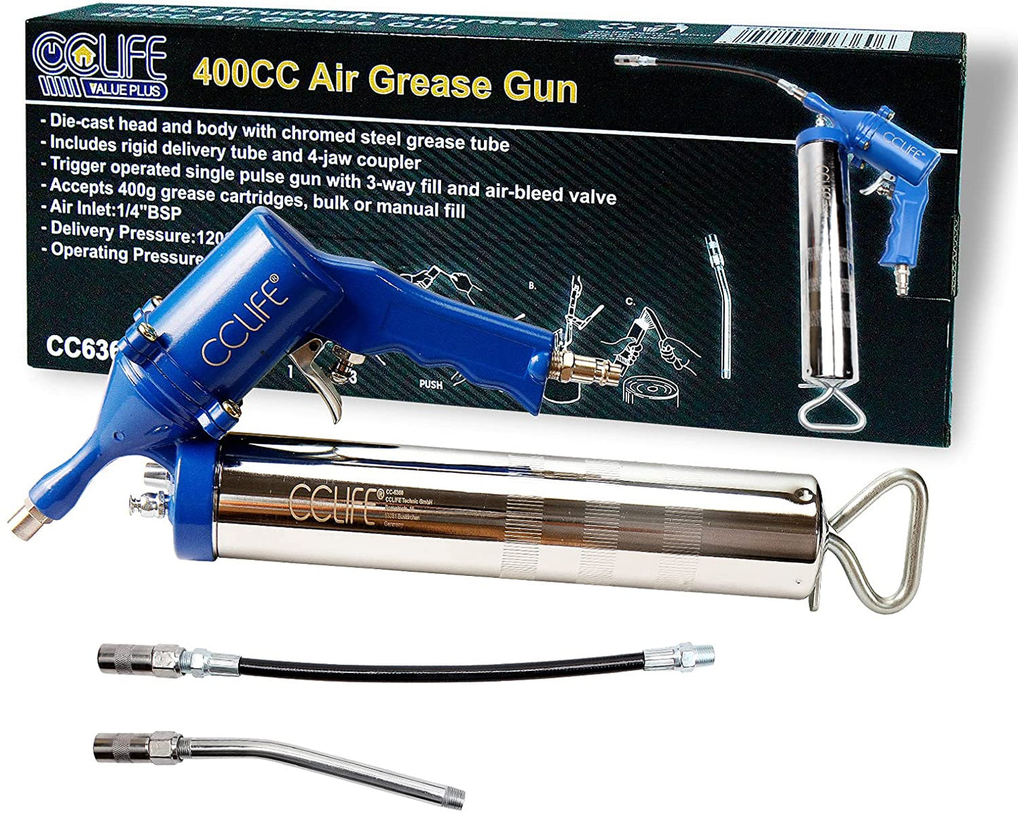 Ingrassatore ad aria compressa pistola ingrassatrice pompa per grasso da 400 cc, 1200psi - 6000psi
