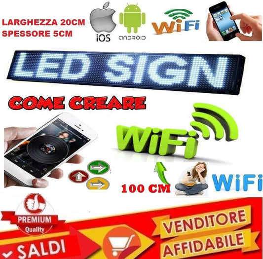 Insegna luminosa a led wifi scritta personalizzata scorrevole tabella negozio camion barca pulman ecc.