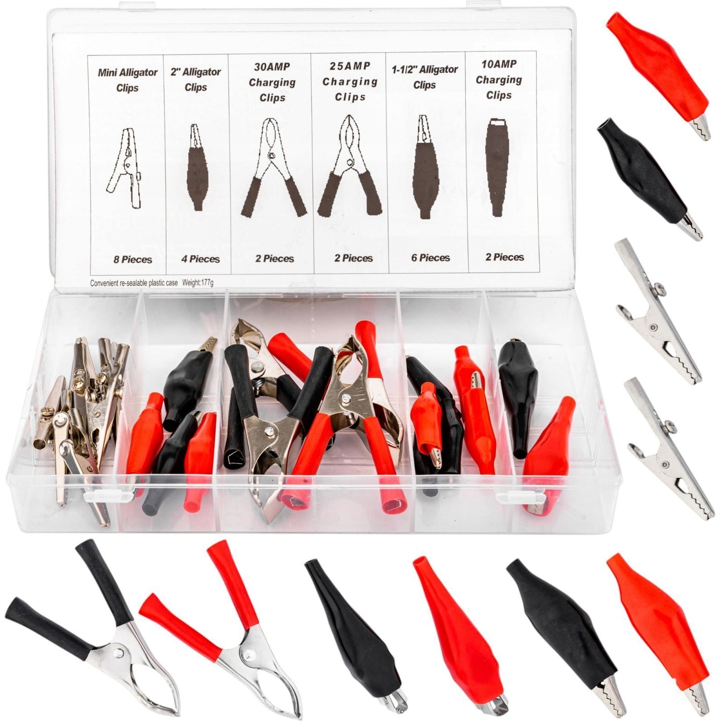 Kit 24 morsetti alligatore assortimento mollette coccodrillo 6 dimensioni