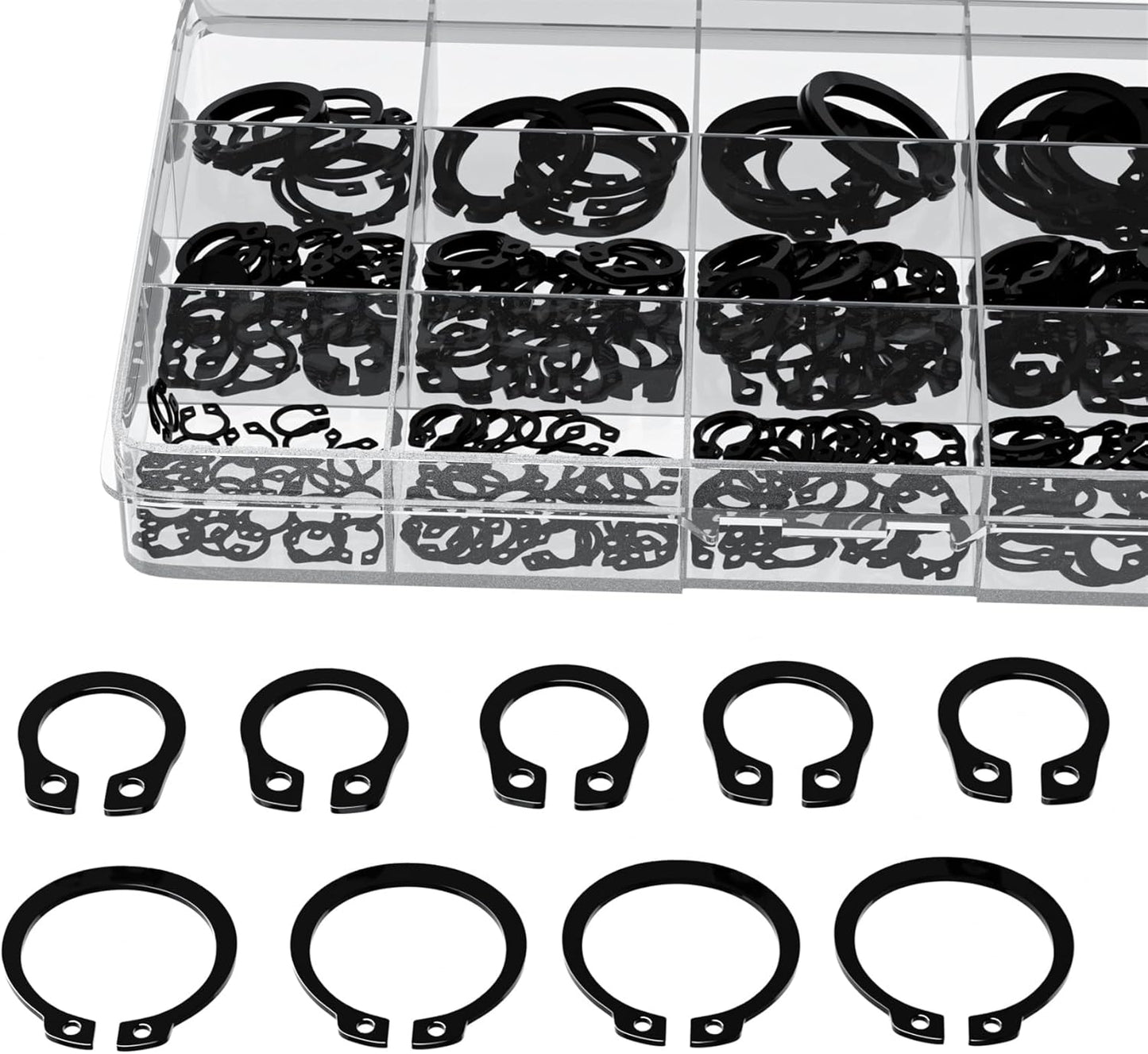 Kit anelli elastici seeger set box da 300 pz diverse misure fermi assiale becco