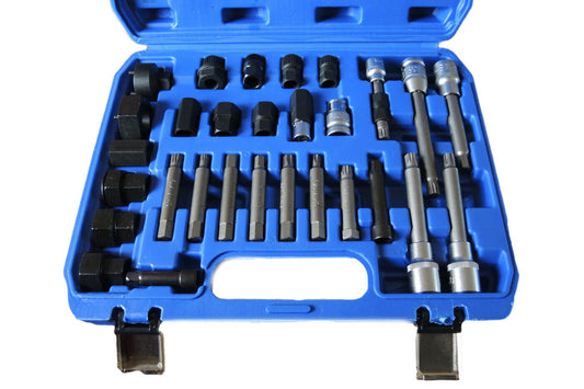 Kit chiavi 30 pezzi per smontaggio puleggia e alternatore motore auto