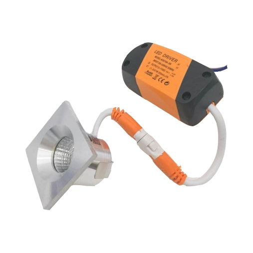 Mini faretto led silver da incasso 3w quadrato 38mm cob incluso trasformatore led driver (f89-mini-3w-silver)