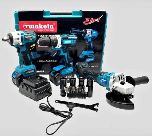 Flex / Smerigliatrice + Avvitatore Pneumatico a Impulsi + Trapano Avvitatore a Percussione Kit 3 in 1 a Doppia Batteria 68V