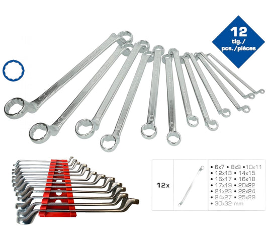 Set 12 pezzi chiavi a stella poligonali doppie curve con custodia da 6 a 32mm
