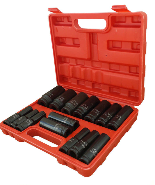 Set 15 bussole boccole 1/2" esagonali a impatto pistola avvitatore da 10 a 32mm