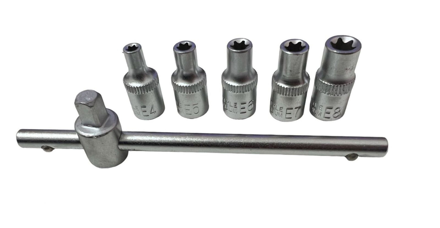 Set 6 bussole torx 1/4 cromo vanadio attacco e4, e5, e6, e7, e8 6 pz