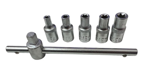 Set 6 bussole torx 1/4 cromo vanadio attacco e4, e5, e6, e7, e8 6 pz