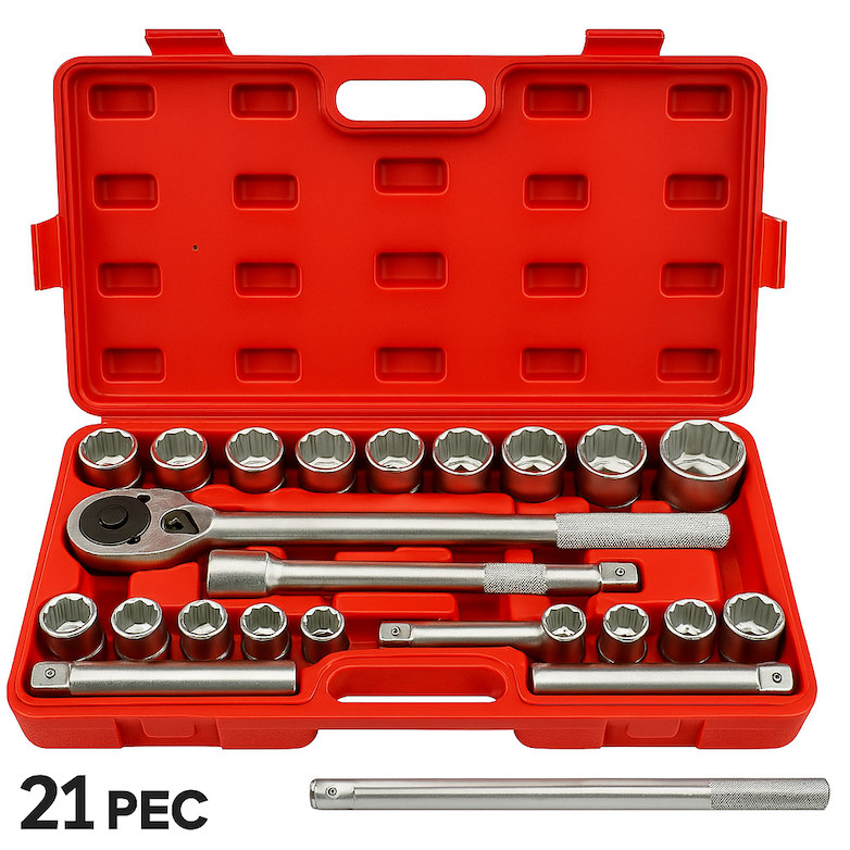 Set chiavi a bussola 3/4" | 21 pezzi 19–50 mm | per camion, trattori e veicoli industriali | acciaio chrome vanadium