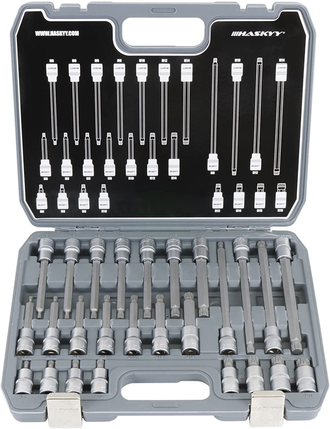 Set di chiavi a bussola con criccetto xzn i m4, m5, m6, m8, m9, m10, m11, m12, m13, m14, m16, m18