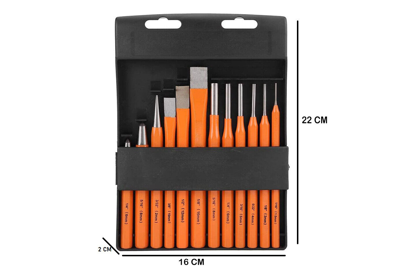 Set punzoni caccia spine da 6 pz in acciaio chrome vanadium con contenitore
