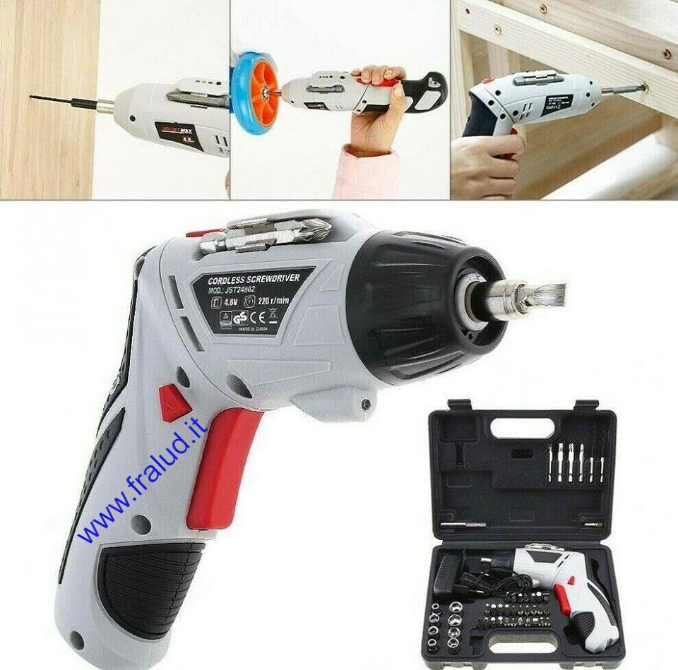 Trapano avvitatore a batteria al litio in valigetta 4,8v 48 pz snodabile led 48p