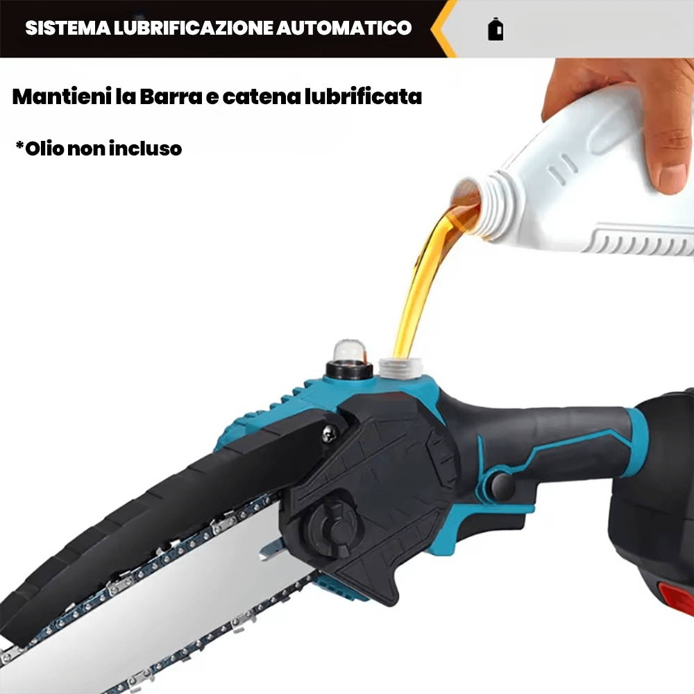 CutForce™ Mini Motosega Elettrica 6" Con Vaschetta olio + 2 Batterie + Valigetta