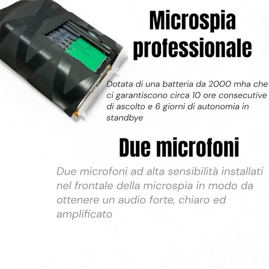 Microspia Ambientale GSM Professionale – Ascolto da Remoto, Autonomia 6-7 Giorni
