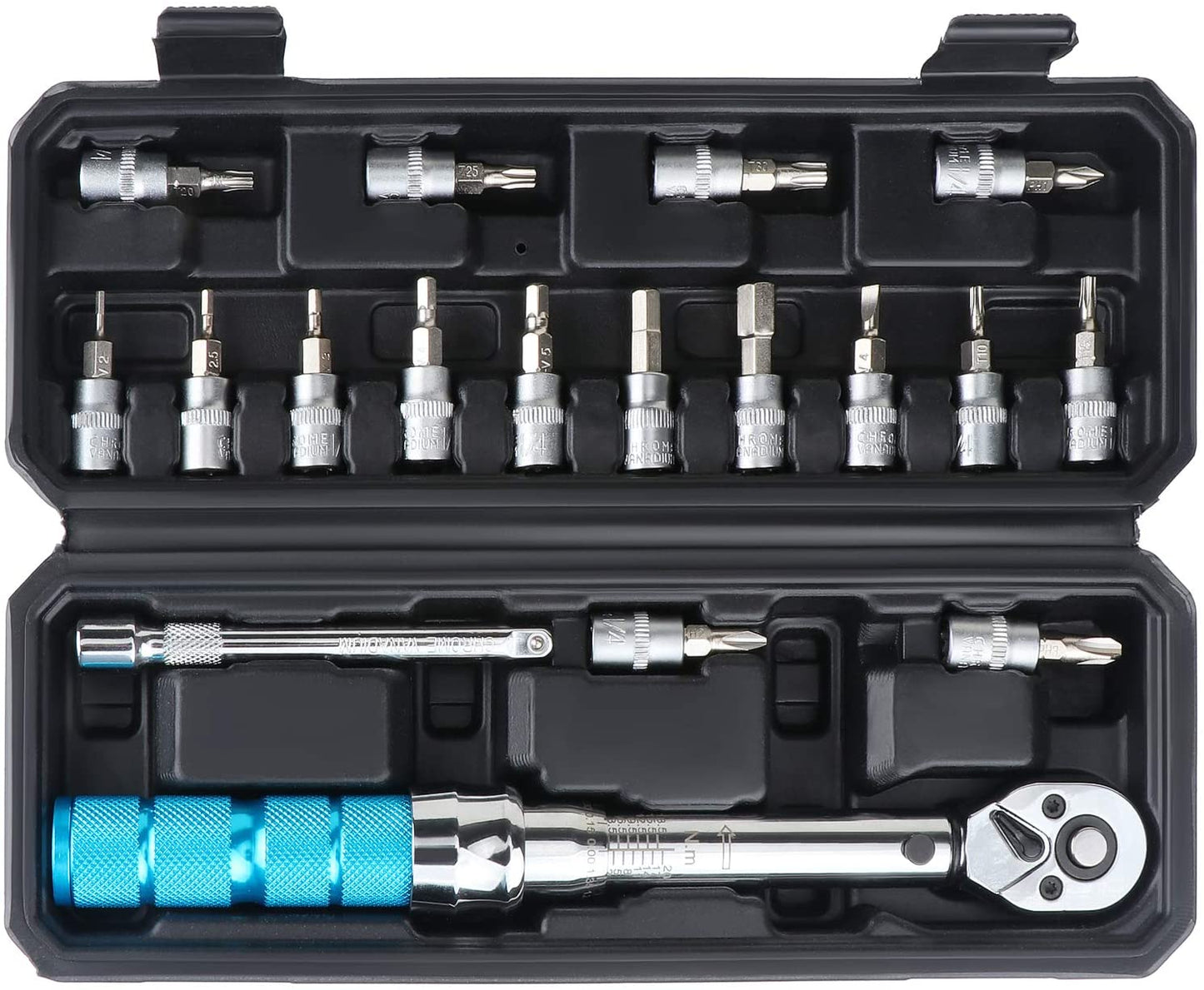 Set di chiavi dinamometriche a scatto, da 2 a 20 nm, kit di manutenzione per bici da strada e mountain bike, set di chiavi torx e esagonali