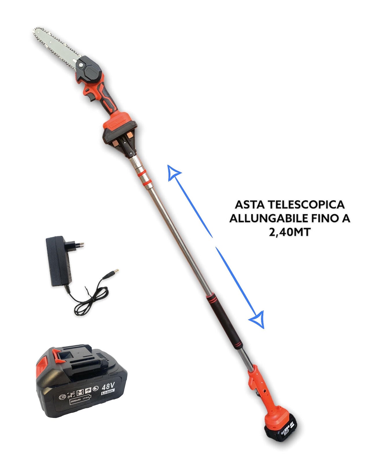 Asta telescopica 240cm + Motosega 4" + 2 Batterie 26V