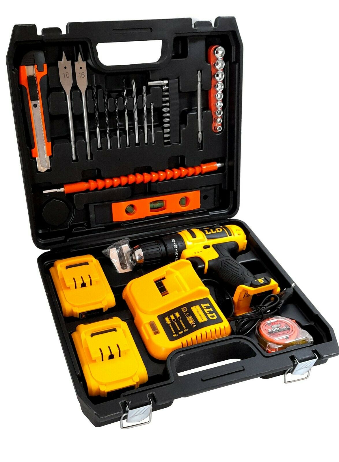 Trapano avvitatore a percussione 24V + 2 Batterie + 16 Accessori + Valigetta
