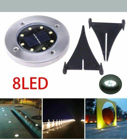4 disk lights con pannello solare integratoda giardino con crepuscolare 8 led