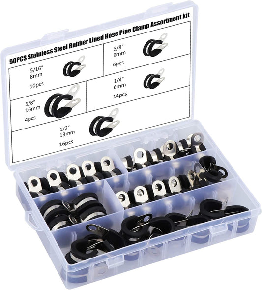50pcs morsetto per cavi in acciaio inossidabile con morsetto per tubi in gomma assortimento con 5 dimensioni 1/4 '' 5/16 '' 3/8 '' 1/2 '' 5/8 '' per fascette per cavi in metallo