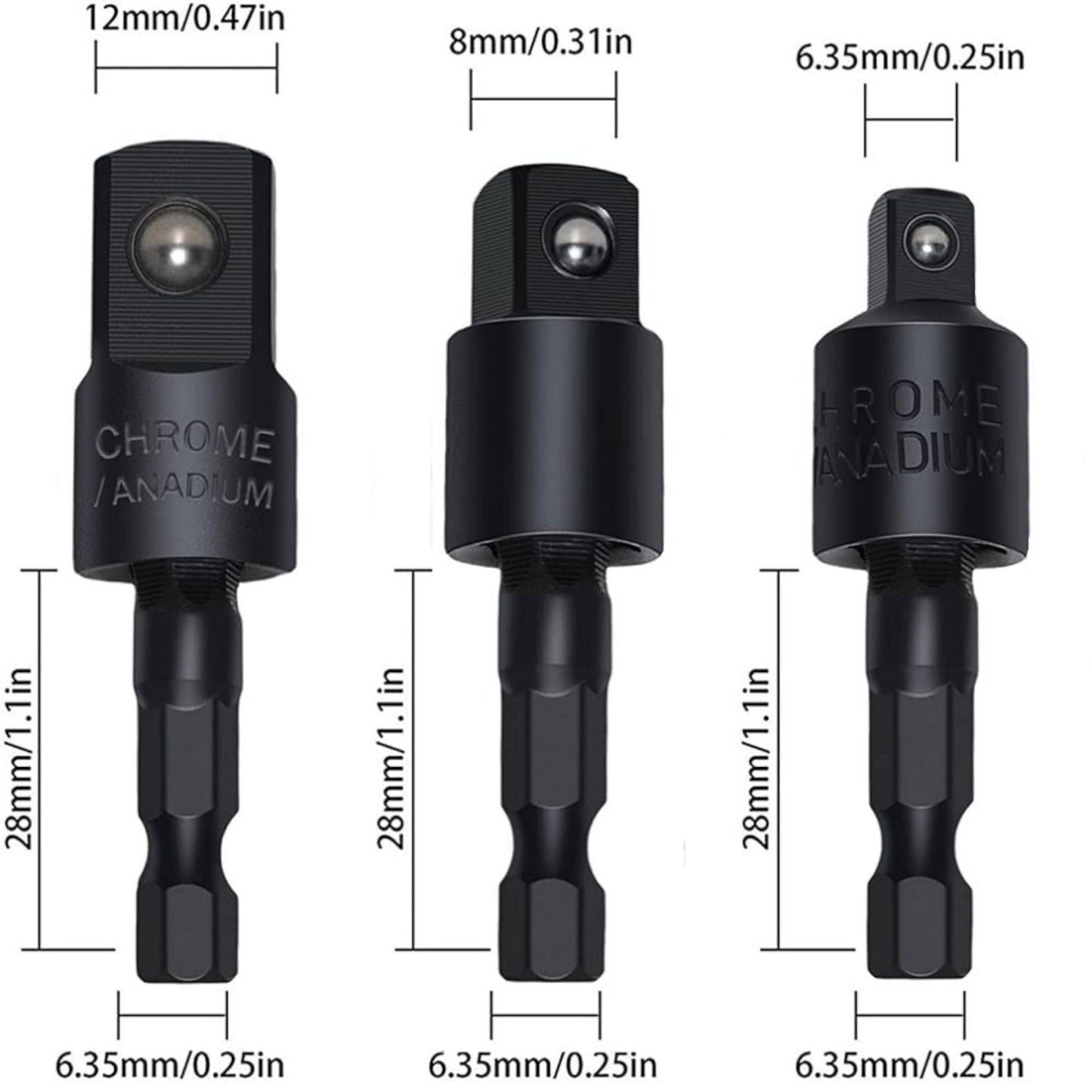 Adattatori per prese oscillanti, attacco esagonale da 1/4" 3/8" 1/2"