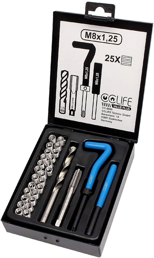 Attrezzi per la riparazione e ripristino di filetti filettatura interna manicotto inserti, dimensione:m8 x 1,25