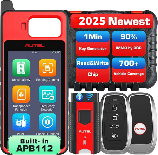 Autel maxiim km100 (x) programmatore chiavi auto, 2025 immobilizzatore chiavi, lettura/scrittura/clonazione chip, simulazione transponder, rilevamento frequenza, generazione chiavi universali