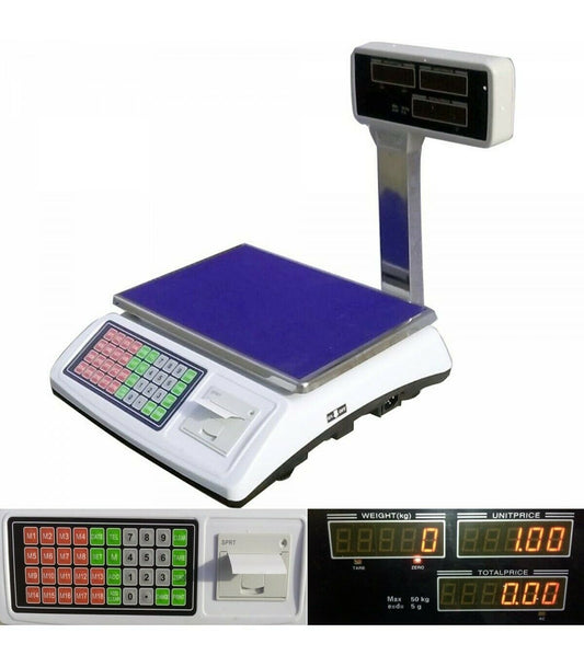 Bilancia da banco digitale max 50 kg 5 gr con display e scontrino