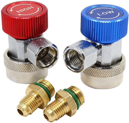 Connettore a/c aria condizionata r134a regolabile ac r134a attacco rapido automatico  2 pz (rosso + blu)