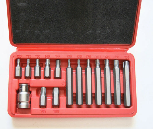 inserti chiavi bussole torx cricchetto 15 pz t2 t55 adattatore esagonale 1/2 r