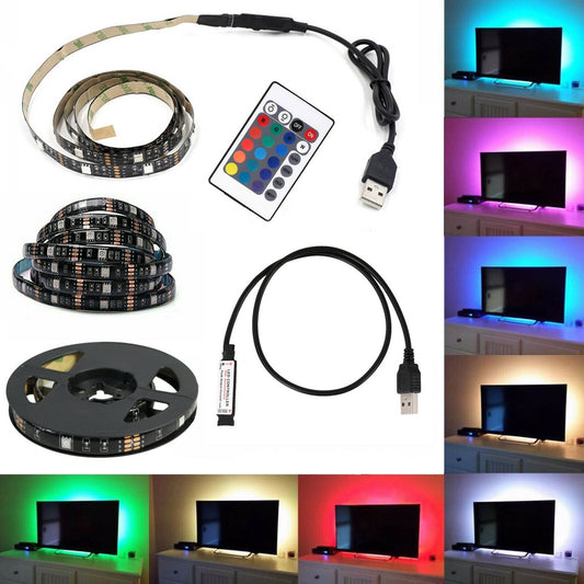 Kit tv striscia strip led usb rgb 5v per retroilluminazione da 2mt, 3 mt o 5mt