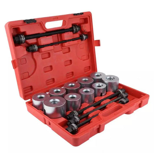 Kit universale estrattore silent block, boccole, cuscinetti e ghiere – 28 pezzi con tiranti e valigetta | per auto e veicoli commerciali