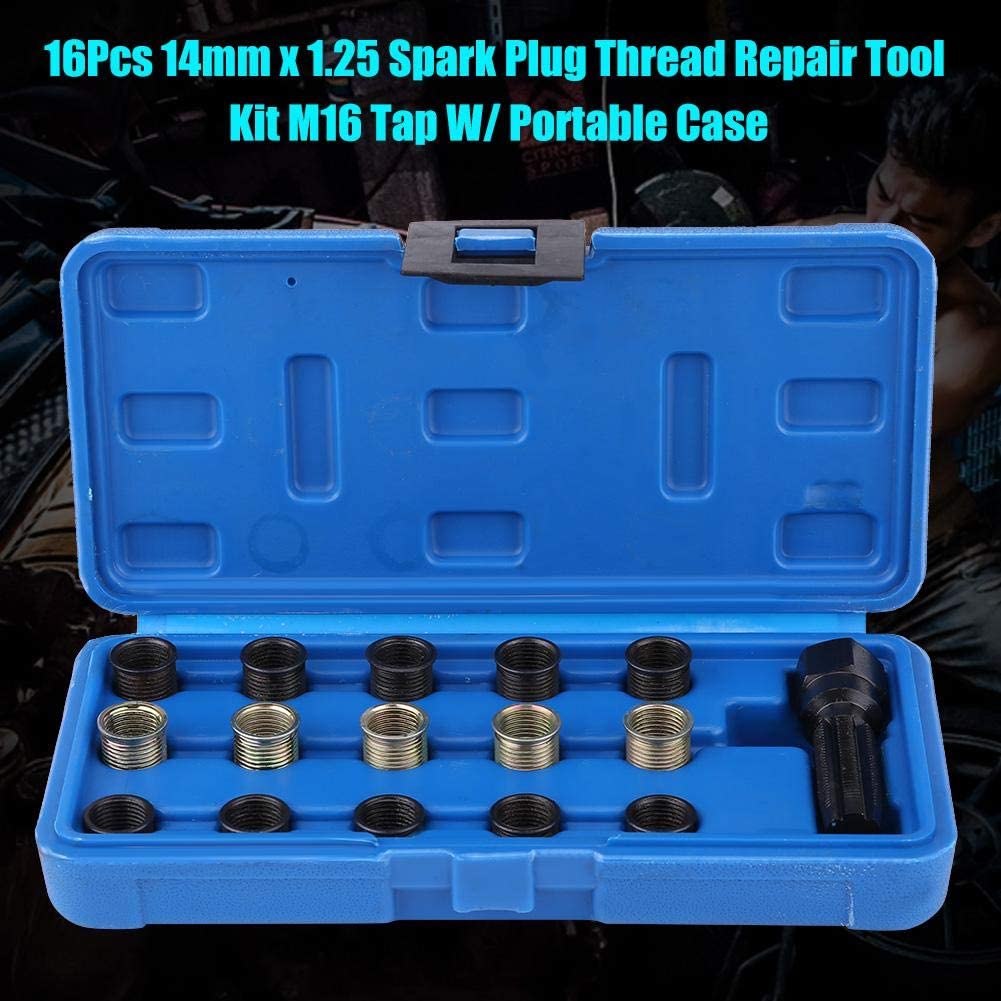 Kit di strumenti di riparazione filettatura candela   16 pezzi 14mm x 1.25