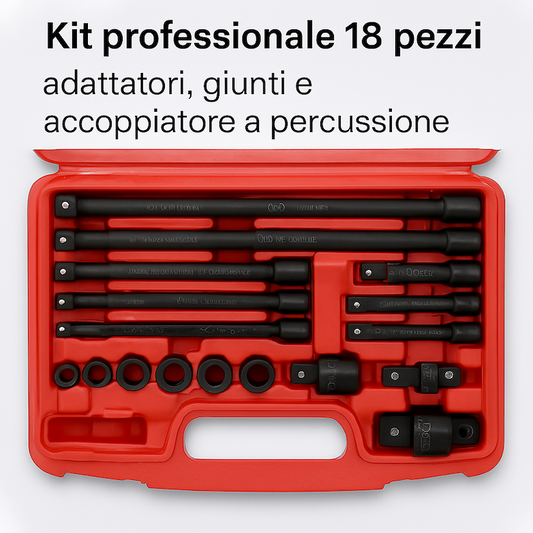 Kit professionale da 18 pezzi: adattatori per prese, giunti e accoppiatore a percussione