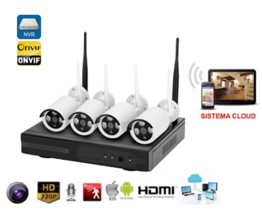 Kit videosorveglianza wireless nve 4 canali 4 telecamere ip wifi+nvr+ monitor 10