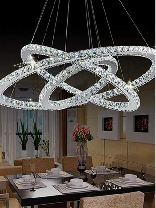 Lampadario a sospensione 3 cerchi in cristallo 42wx2 design moderno 203