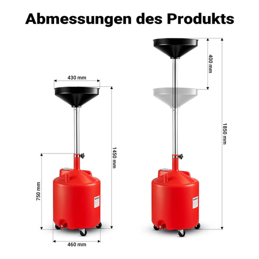 Recuperatore olio esausto con ruote – serbatoio 75l, altezza regolabile 145-185 cm, imbuto ø 41 cm per cambio olio auto