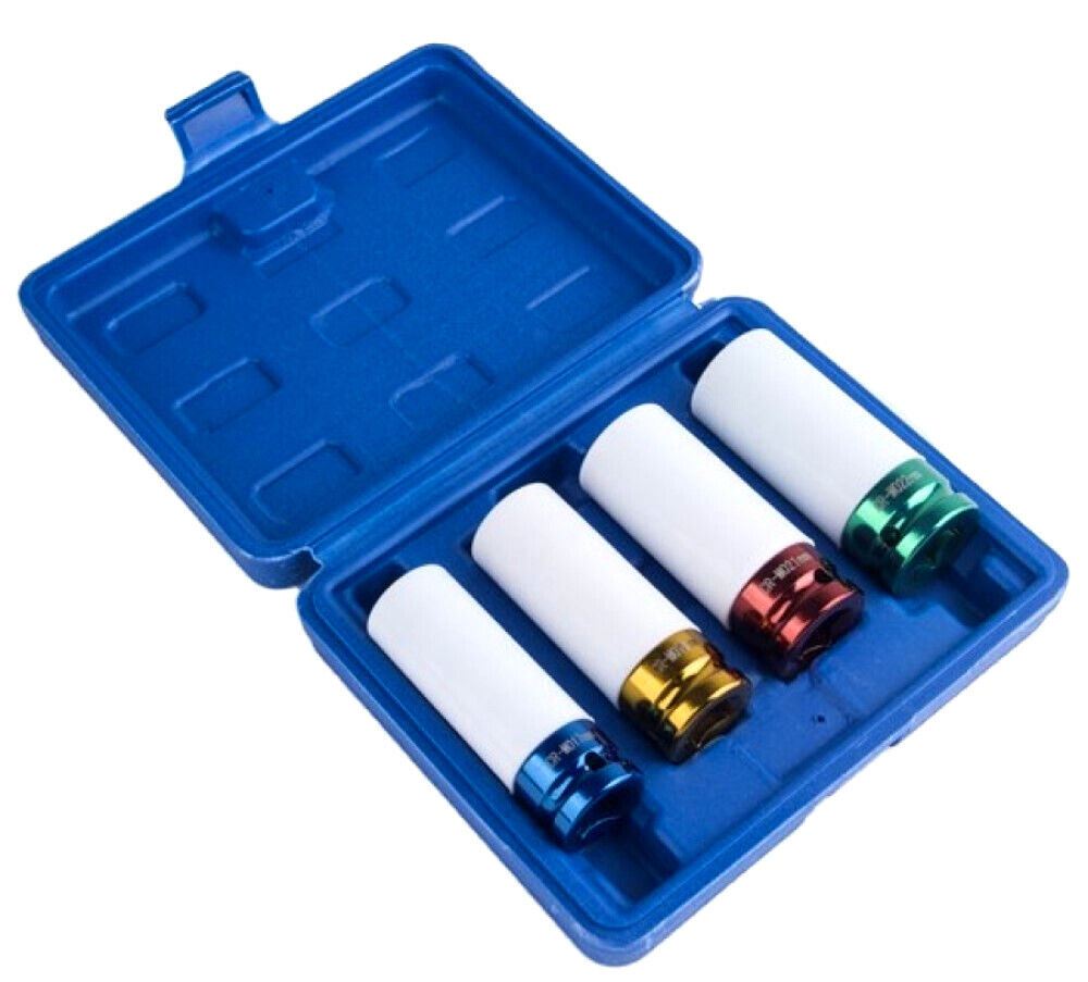 Set 4 chiavi a bussola 1/2" per cerchi in lega rivestimento teflon 17 19 21 22mm