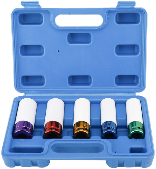 Set di 5 chiavi a bussola con attacco 1/2", 15-17-19-21-22 mm