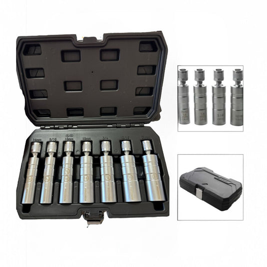 Set di 7 chiavi a bussola lunghe magnetiche a snodo chrome vanadium poligonali