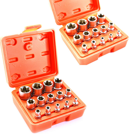 Set chiavi a bussola torx femmina da e4-e24 14pz 1/2" 1/4" 3/8" in lega