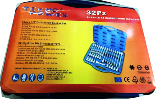 Set di 32 pz bussole ad inserto con impronte ribe