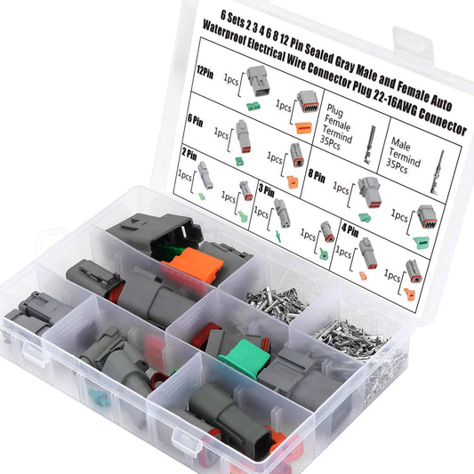 Set di 6 connettori dt 2 3 4 6 8 12 pin sigillati grigio maschio e femmina auto impermeabile connettore elettrico 22-16awg