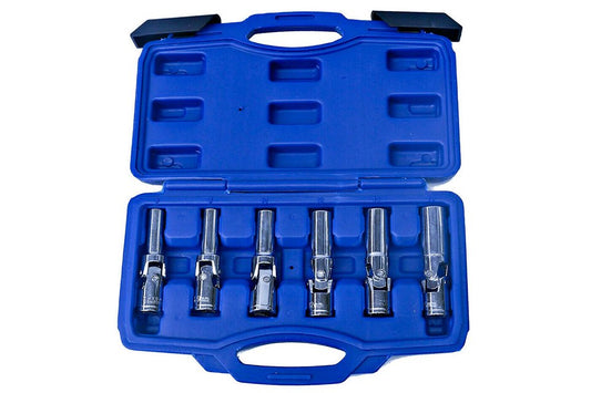 Set kit 6 chiavi bussola snodate per candelette auto diesel da 8 a 16 mm 3/8"