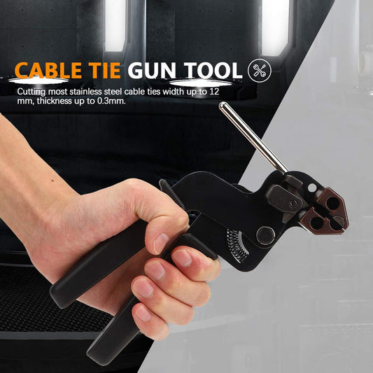 Tenditore per fascette, pistola per fascette metalliche 210 x 120 x 12 mm, per bloccare e tagliare le fascette in acciaio inossidabile, nero