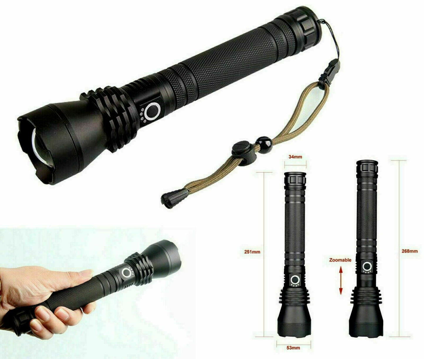 Torcia 80000w ricaribile a led cree con zoom doppia batteria bl x82 p50