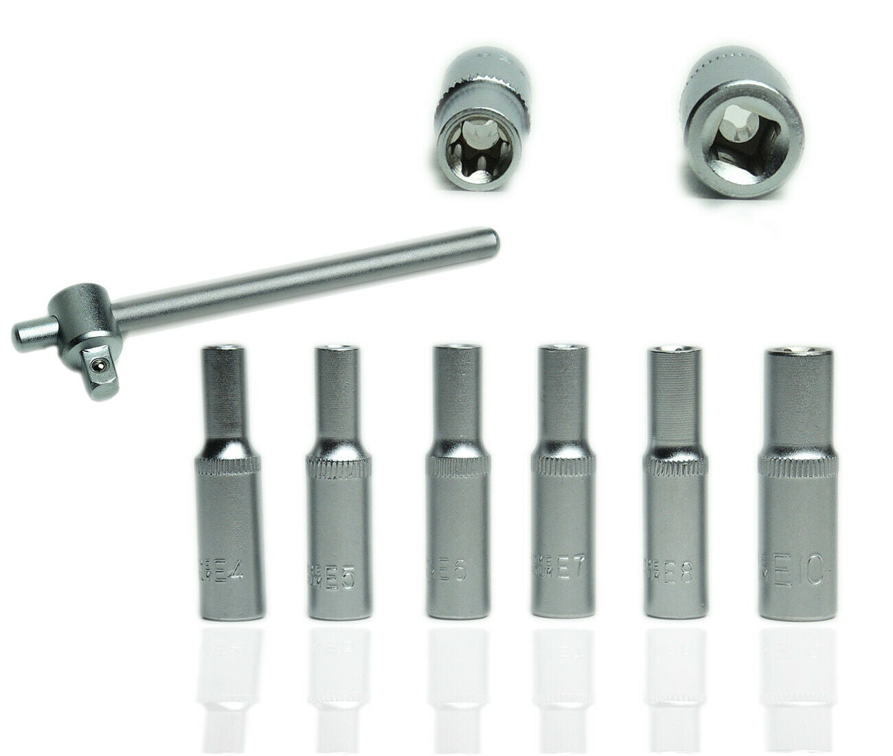 Set 7 pz 6 chiavi a bussola torx 1/4" scalanati striscia clip millerighe chivaino